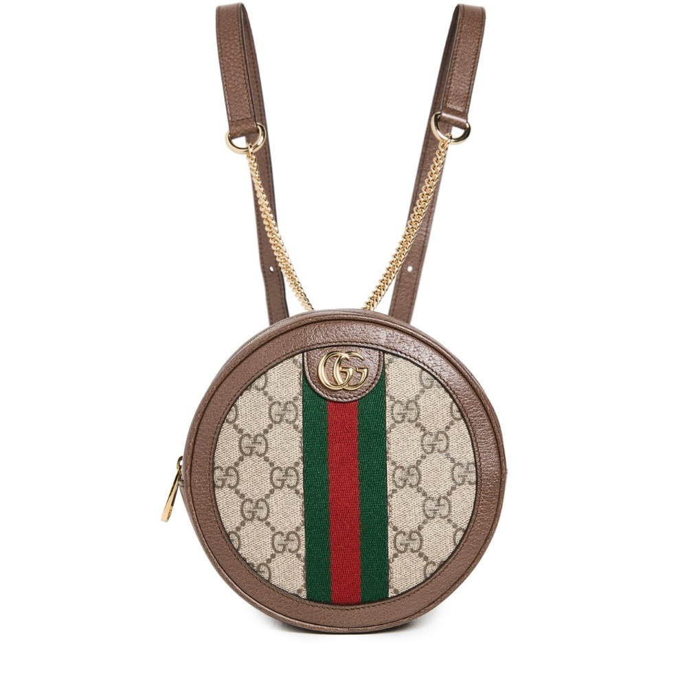 Gucci Brown GG Supreme Canvas and Leather Mini Ophidia Round Bag